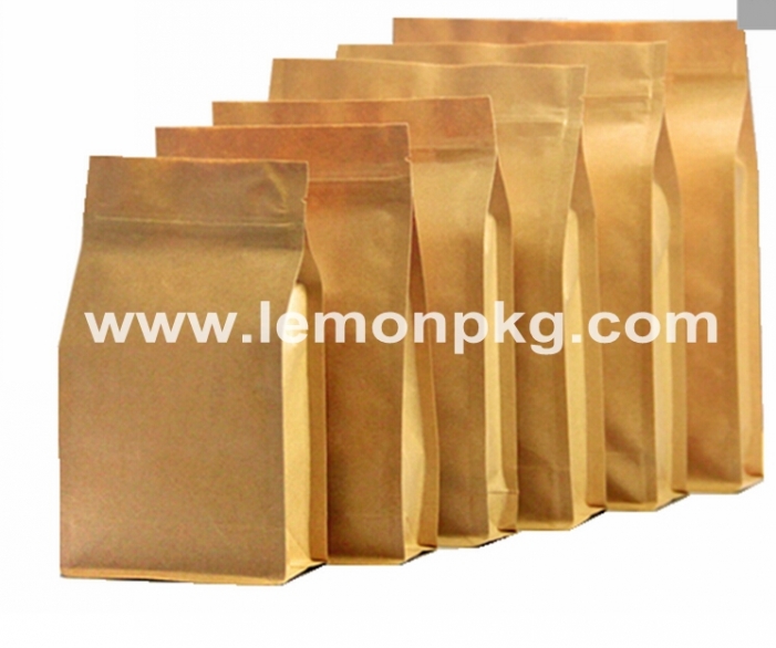 Stock Kraft Paper Flat Bottom Ziplock Stand Up Pouches